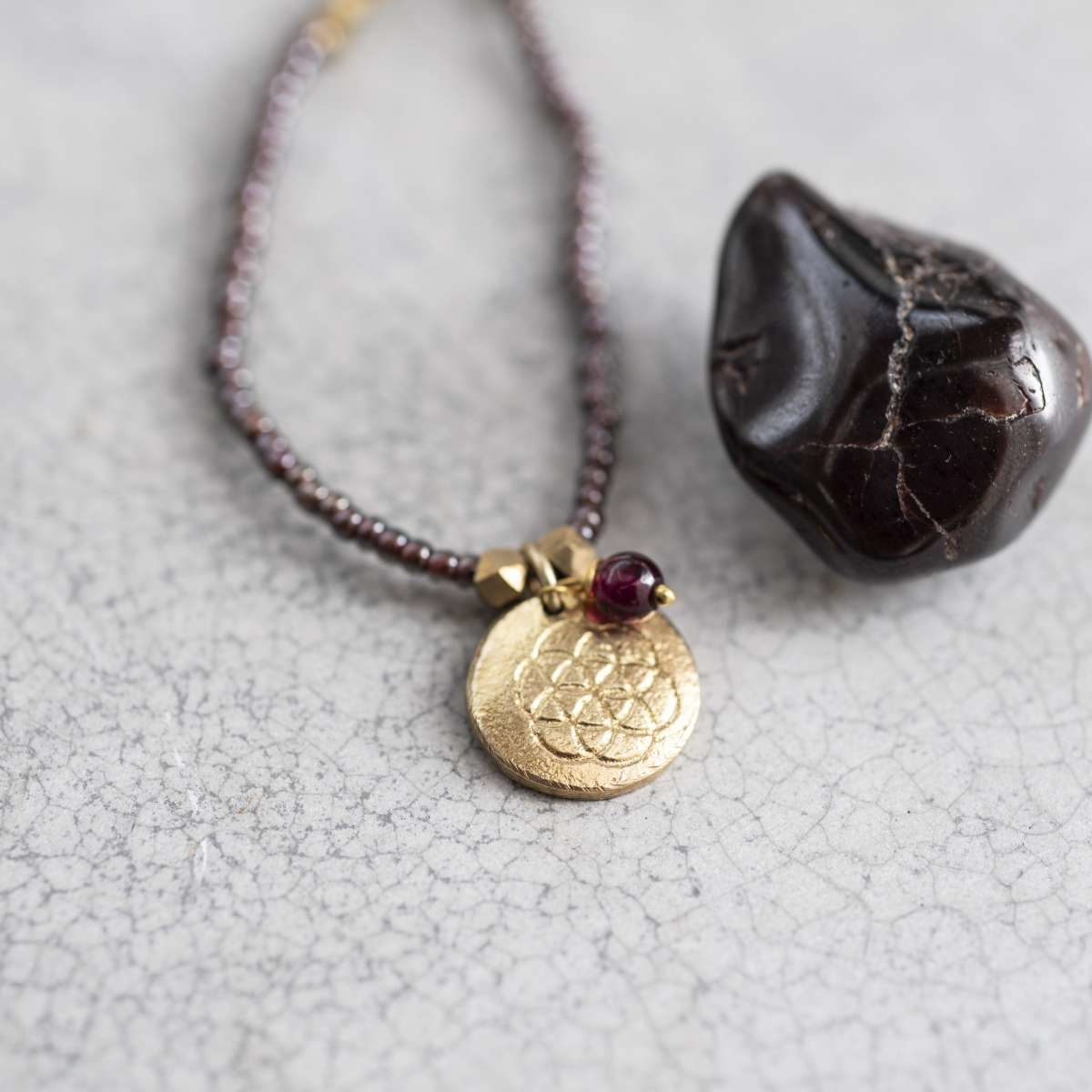 A Beautiful Story Truly Garnet Flower of Life Gold Necklace