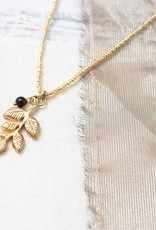 A Beautiful Story ketting 'Paradise' olijftak -zwarte onyx goud