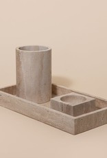 Stoned brushholder 'Travertine' -Ø 8 x 10 cm