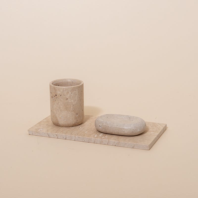 Stoned brushholder 'Travertine' -Ø 8 x 10 cm