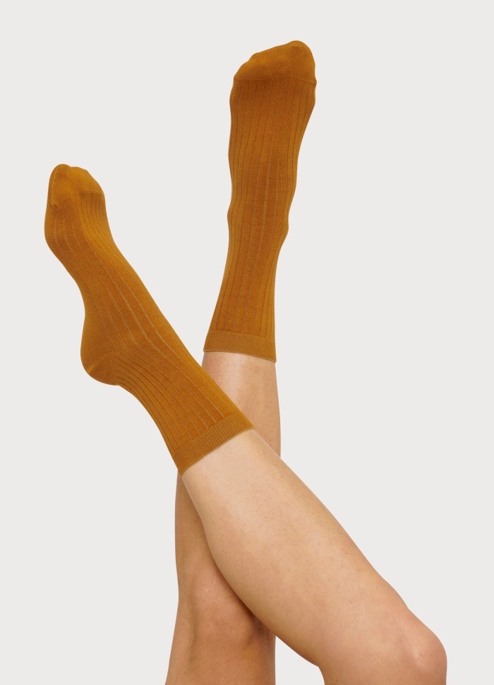 Organic Basics set/2 sokken rib oker - katoen