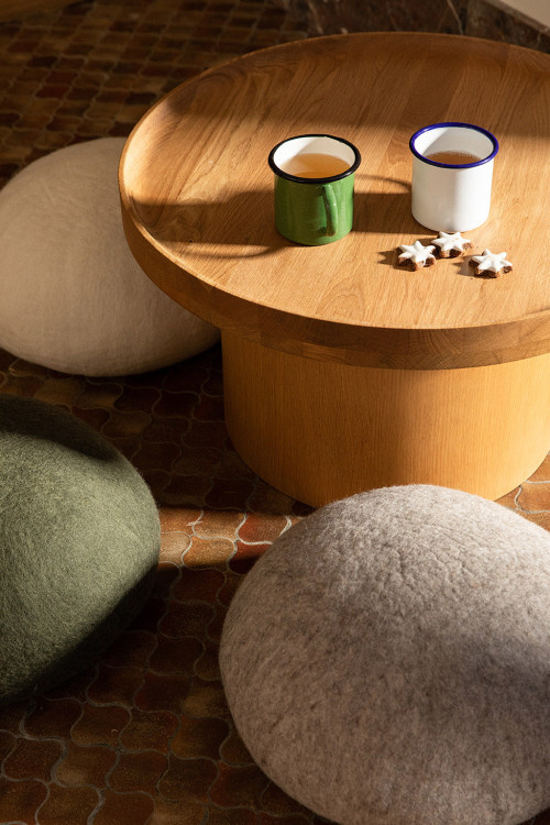 Mushkane poef 'Rocky' vilt - stone