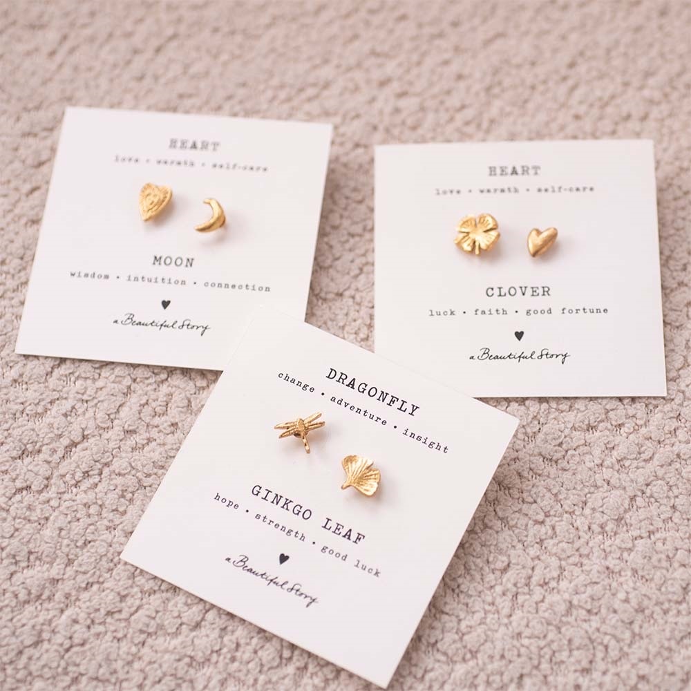A Beautiful Story broche set/2  'Vintage Heart & Moon' - gold