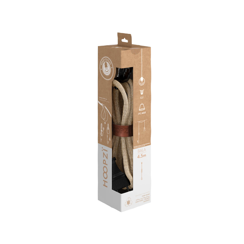 Hoopzi fitting met stekker en schakelaar - jute / zwart