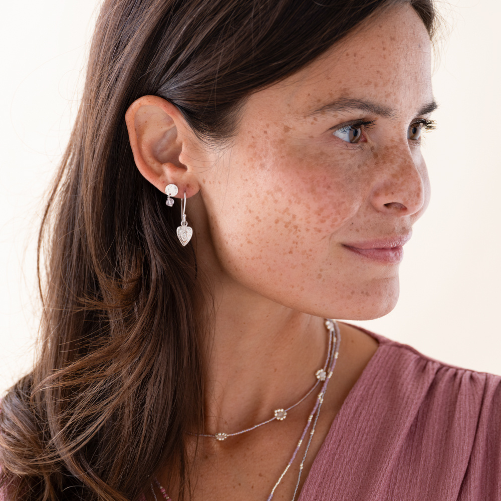 A Beautiful Story earrings 'Generous' vintage heart - rose quartz