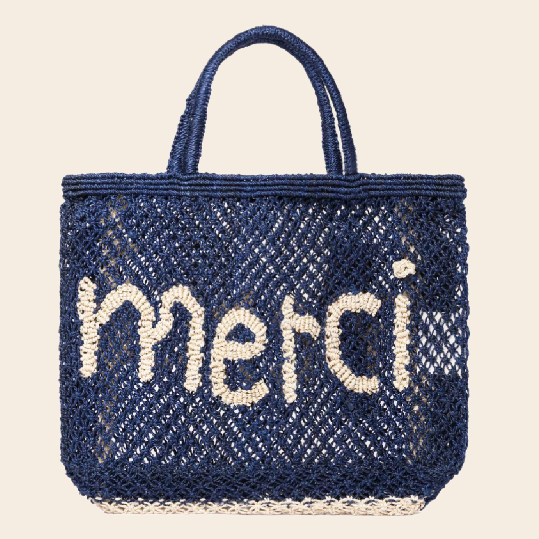 The Jacksons tas 'Merci' jute - indigo