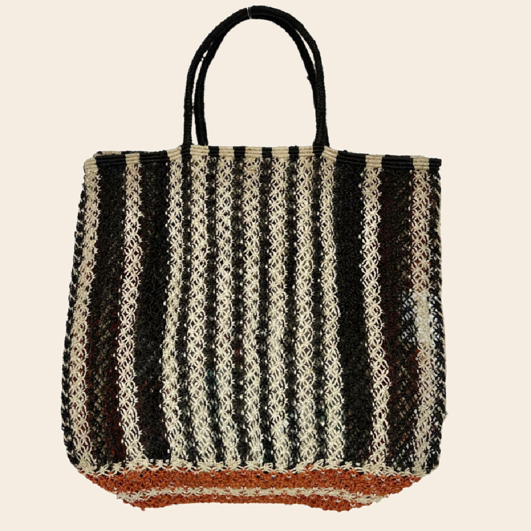 The Jacksons tas 'Bert' jute - black stripes