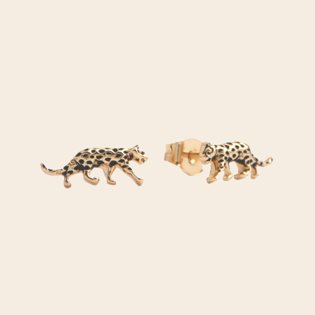 All the Luck in the World set/2 studs 'Leopard' - gold