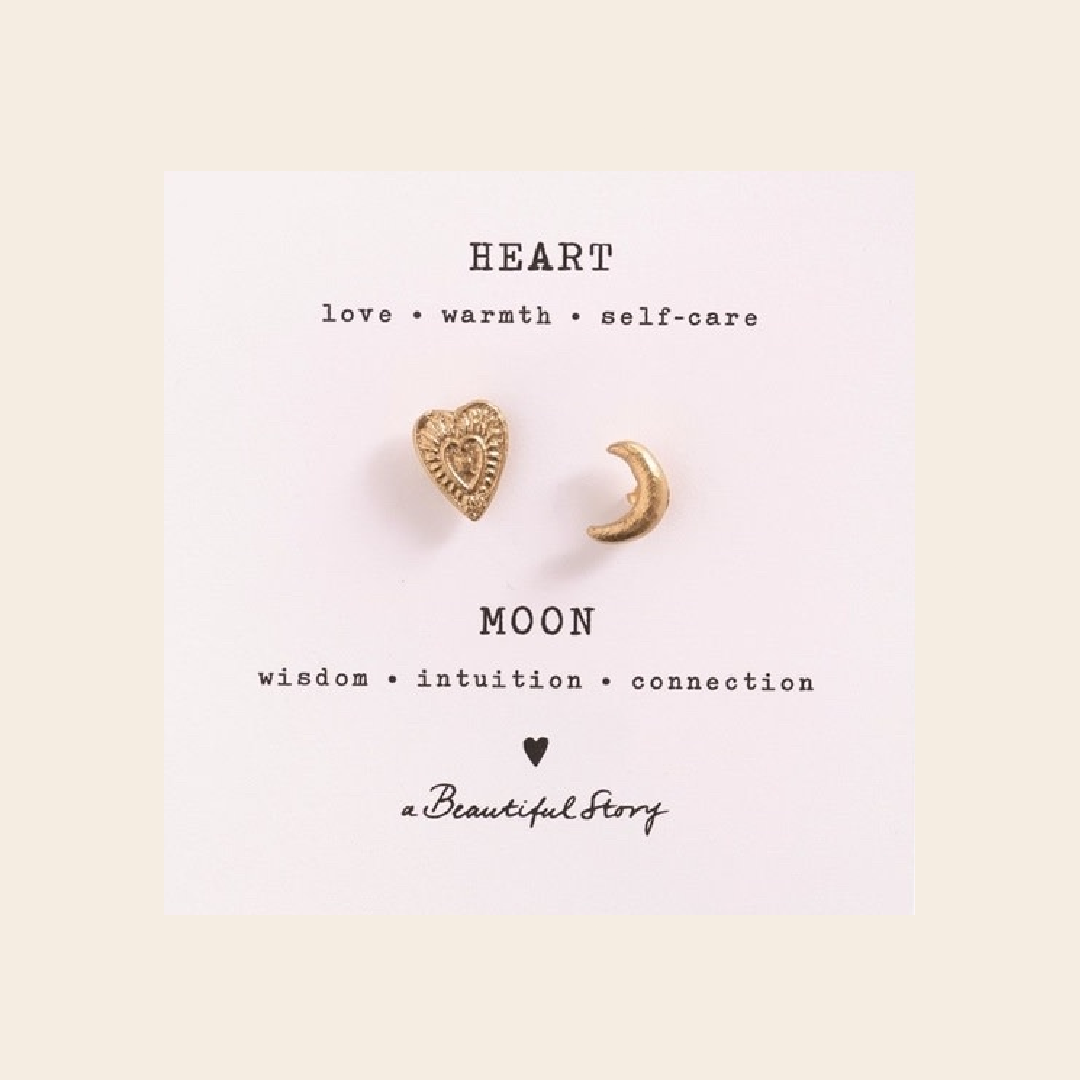 A Beautiful Story broche set/2  'Vintage Heart & Moon' - gold