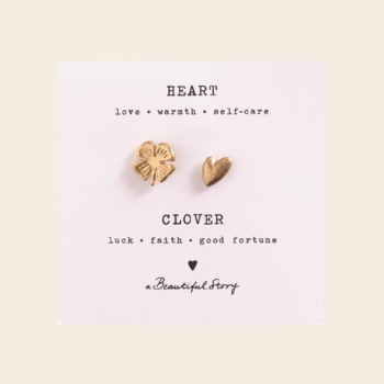 A Beautiful Story broche set/2 'Clover & Heart' - goud