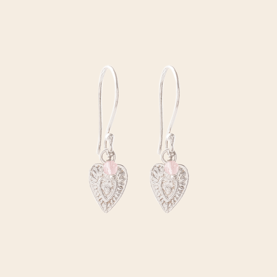 A Beautiful Story earrings 'Generous' vintage heart - rose quartz