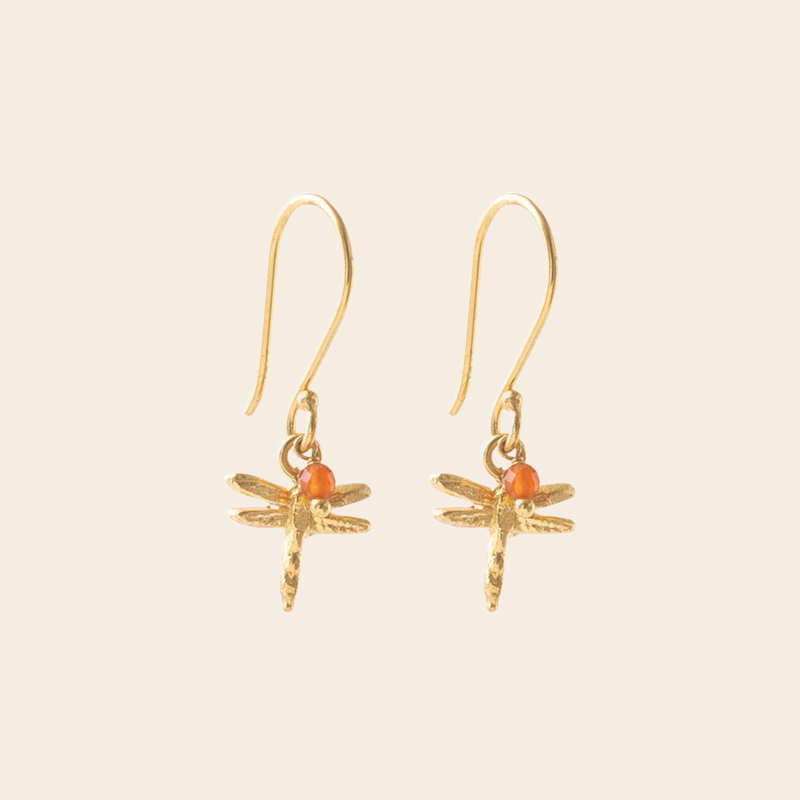 A Beautiful Story earrings 'Generous' dragonfly - carnelian