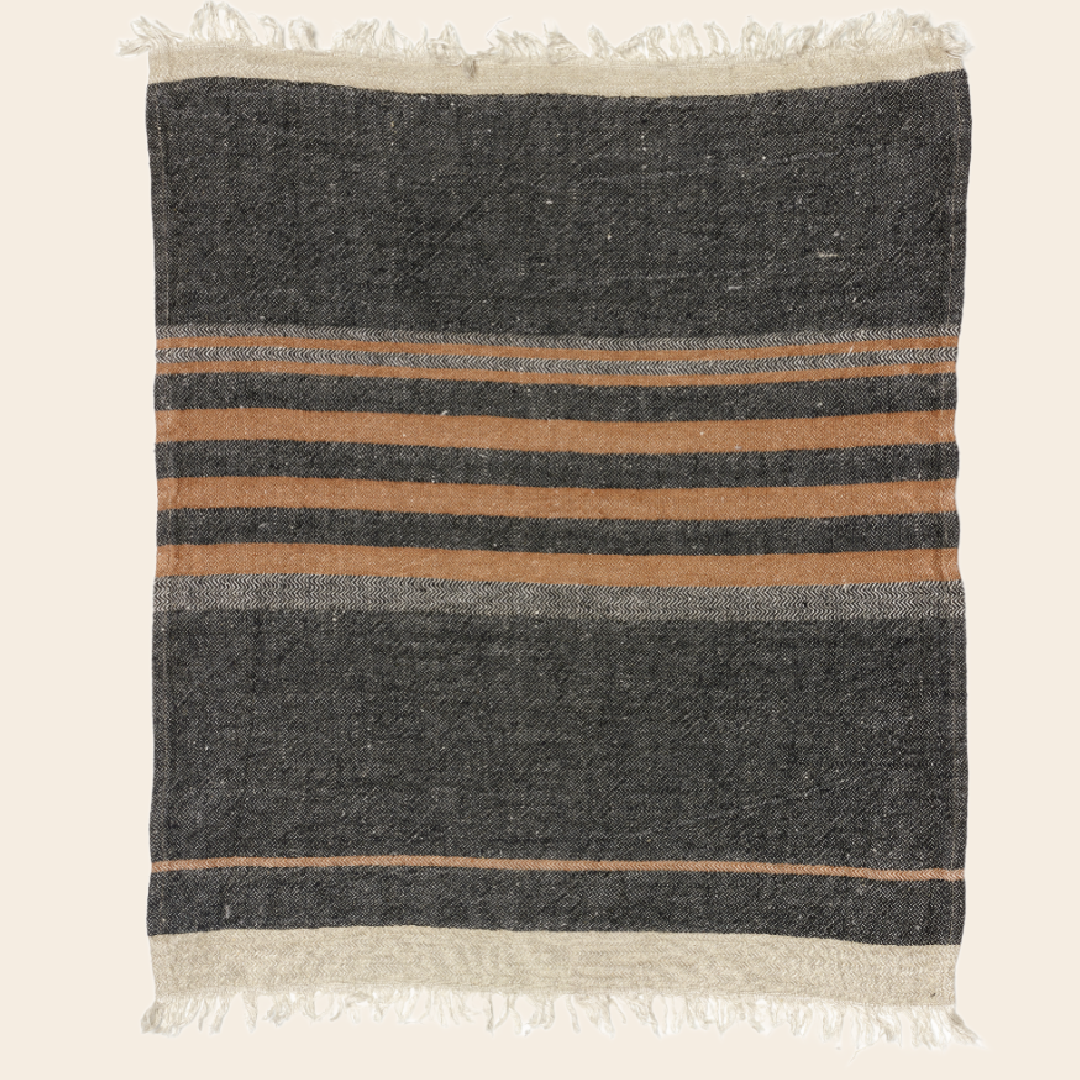 Libeco  plaid / tablecloth 'Fouta' linnen  - black stripe