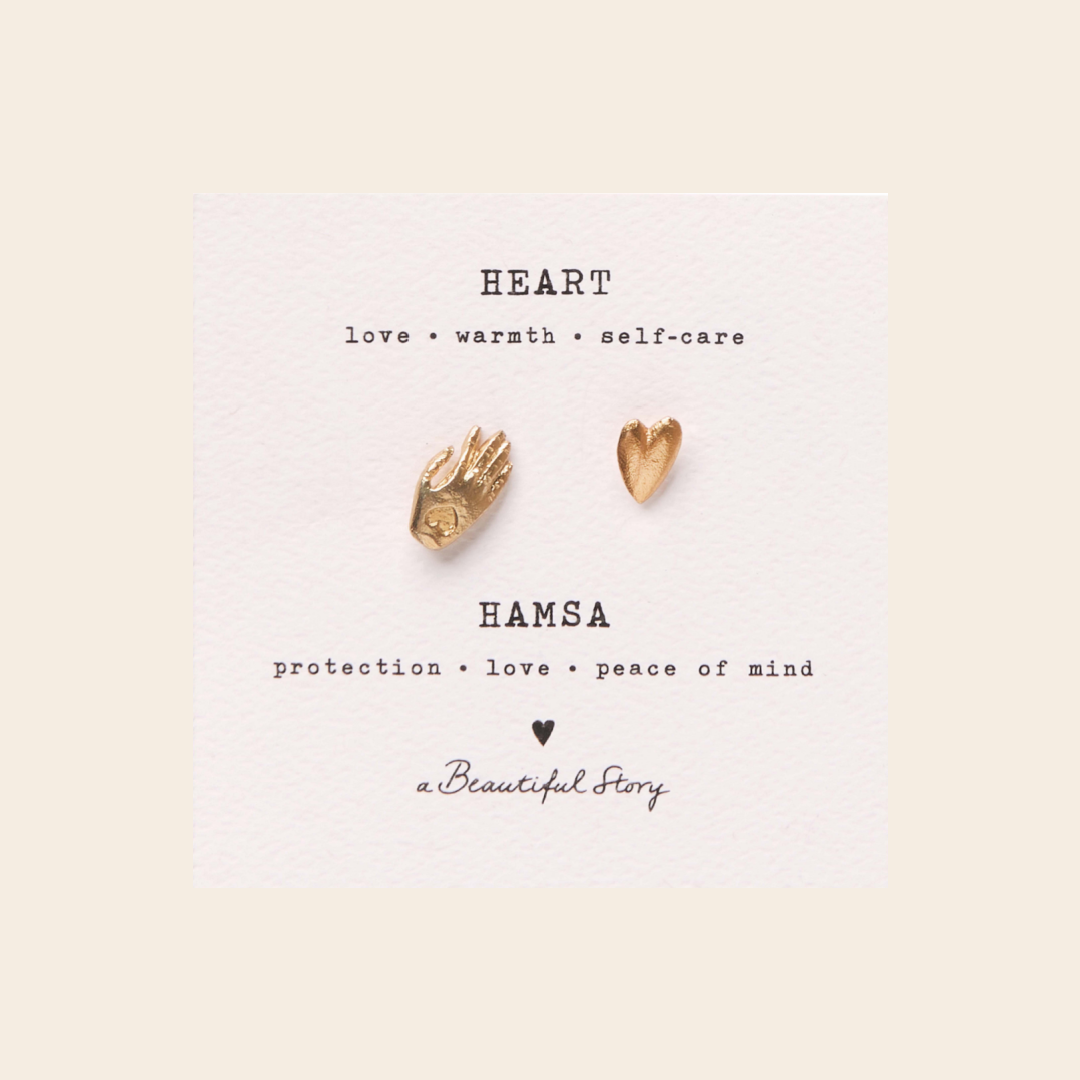 A Beautiful Story broche set/2 'Heart & Hamsa' - goud