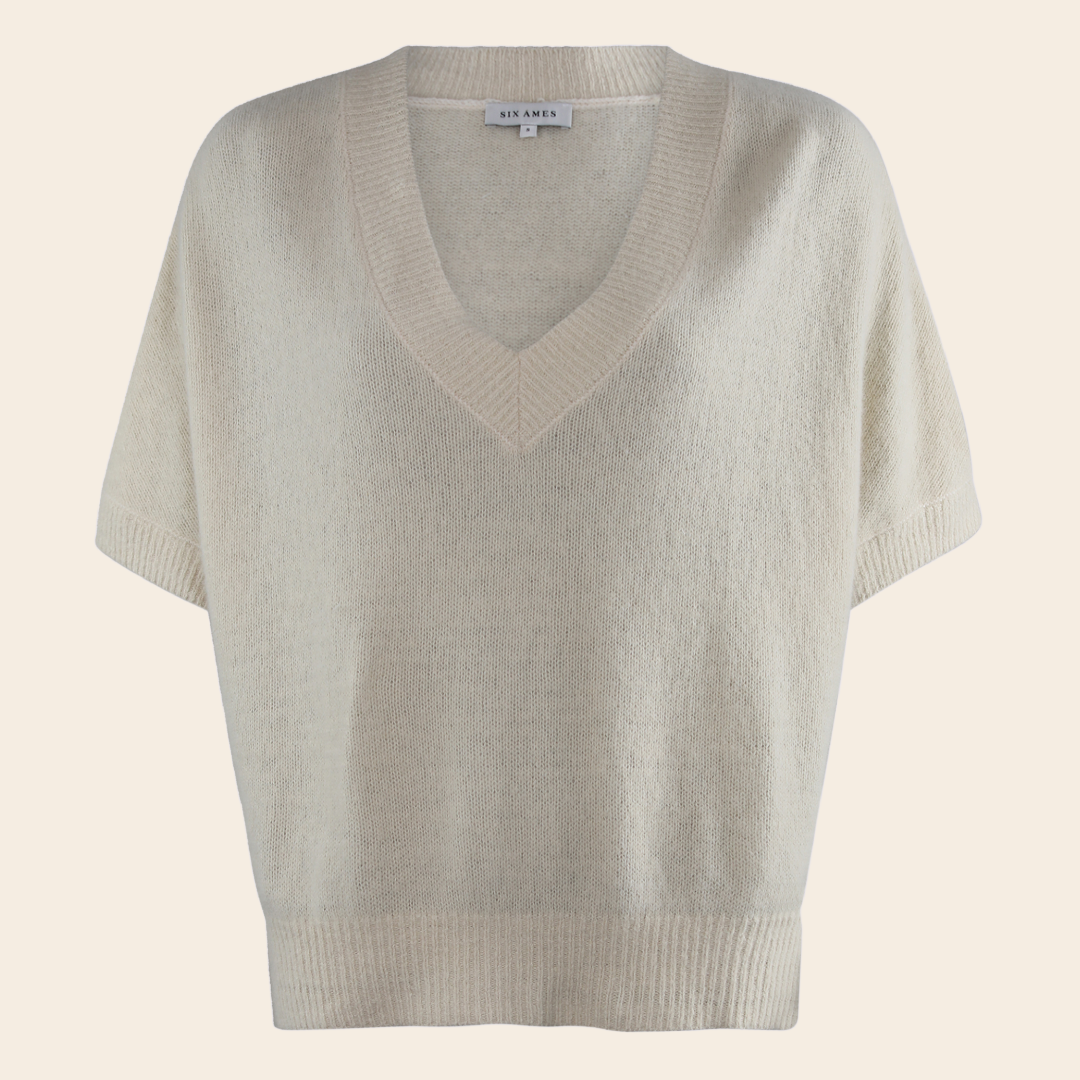 Six Ames v-hals trui 'Dana' raccoon - off white