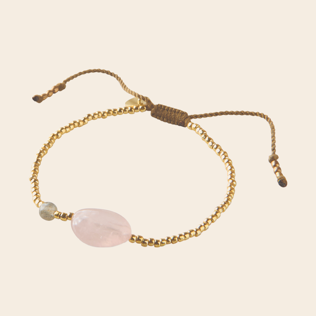 A Beautiful Story armband 'Surprise' - rozenkwarts / labradoriet