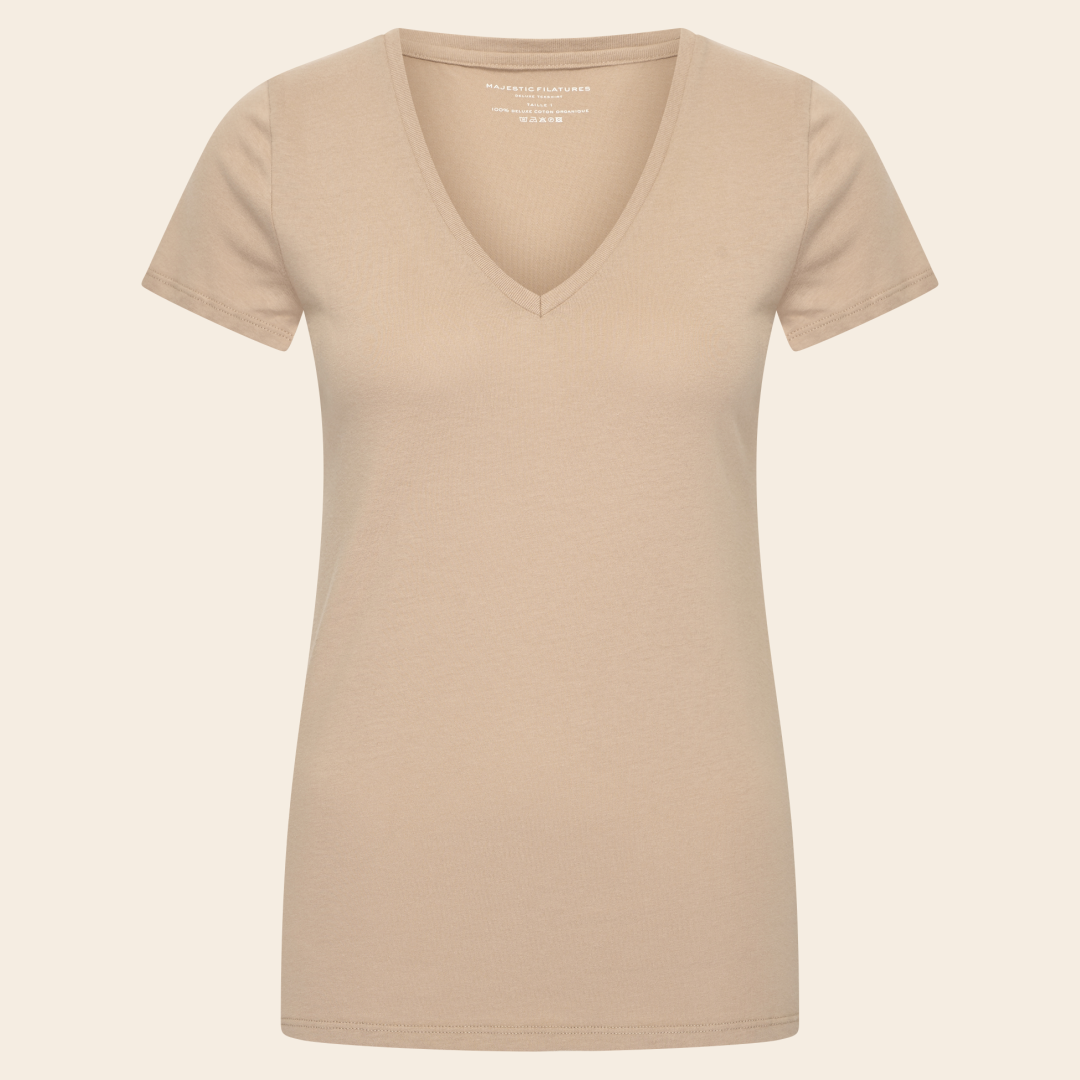 Majestic Filatures v-hals shirt katoen - desert