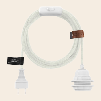 Hoopzi fitting met stekker en schakelaar - linnen / wit