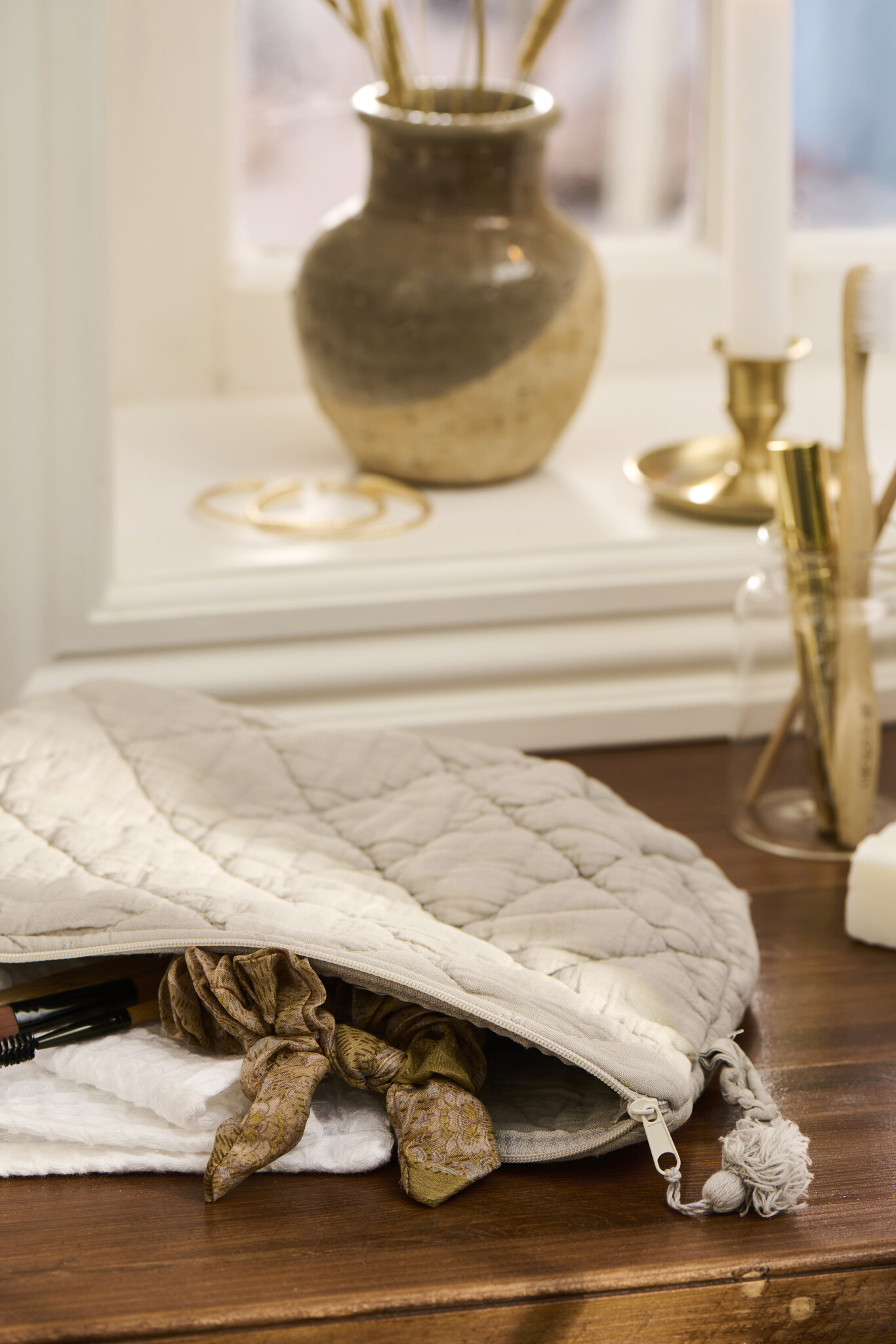 IBLaursen toiletry bag 'Quilted' - linen
