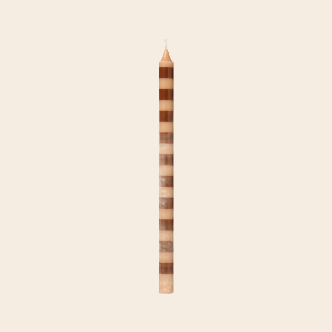 IBLaursen taper candle 'Striped' - brown/beige