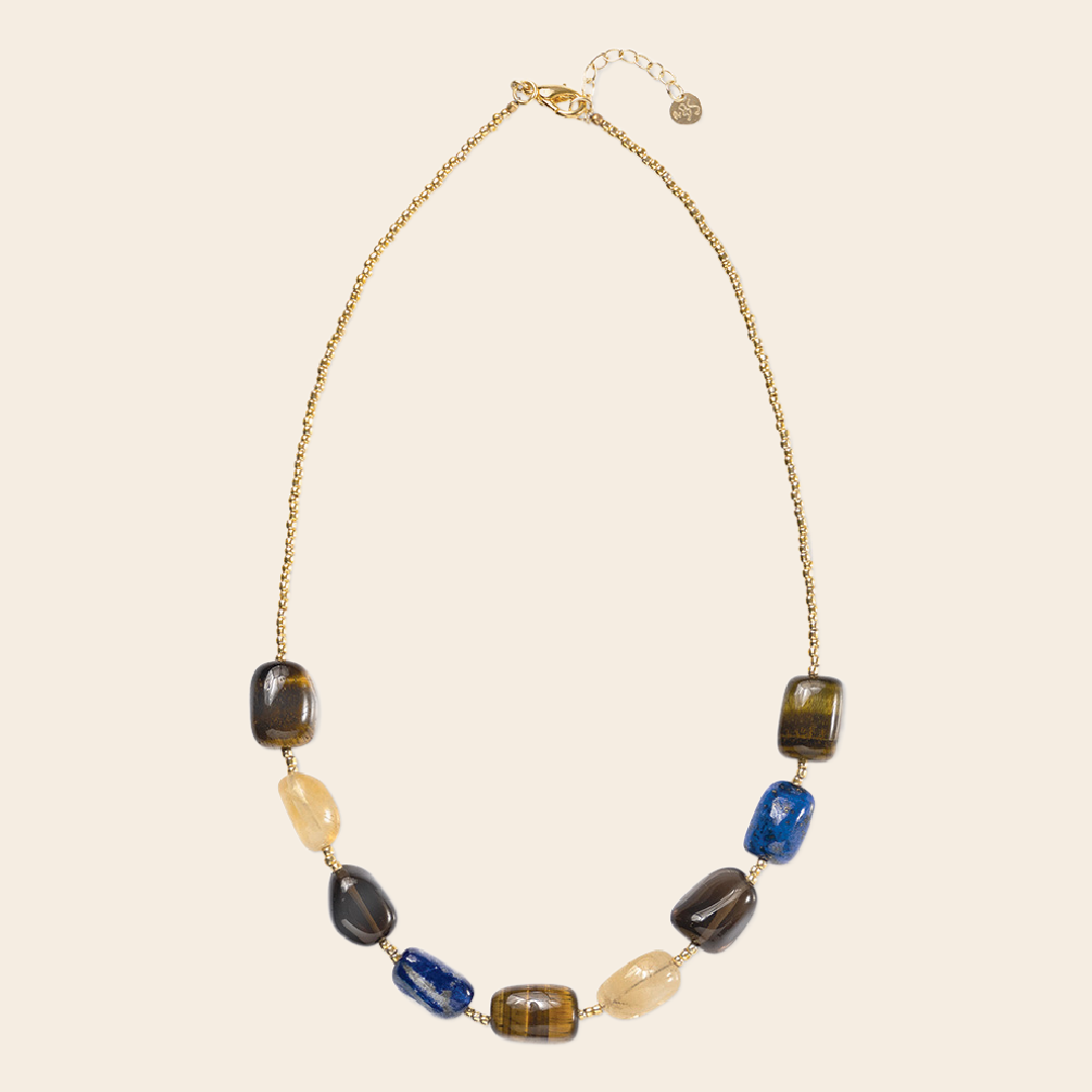 A Beautiful Story ketting 'Excessive' - lapiz lazuli / citrien