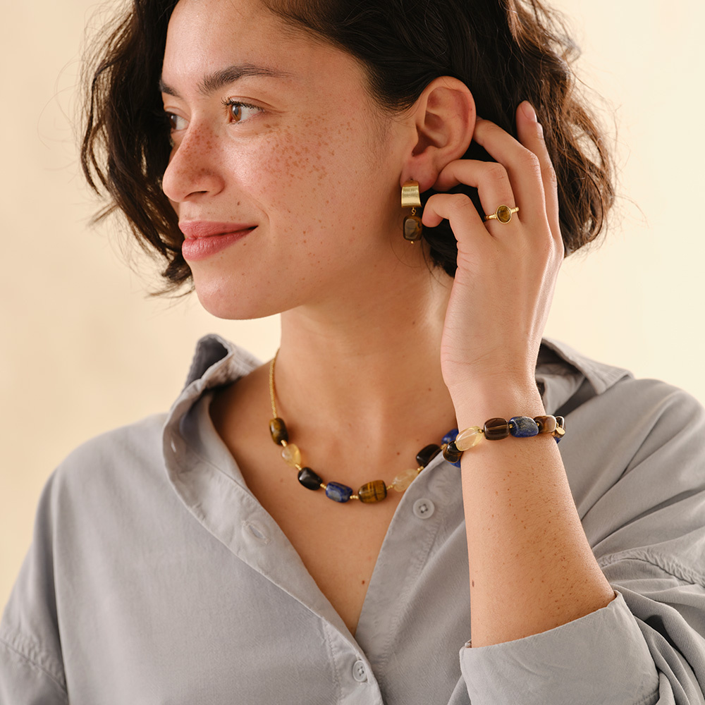 A Beautiful Story ketting 'Excessive' - lapiz lazuli / citrien