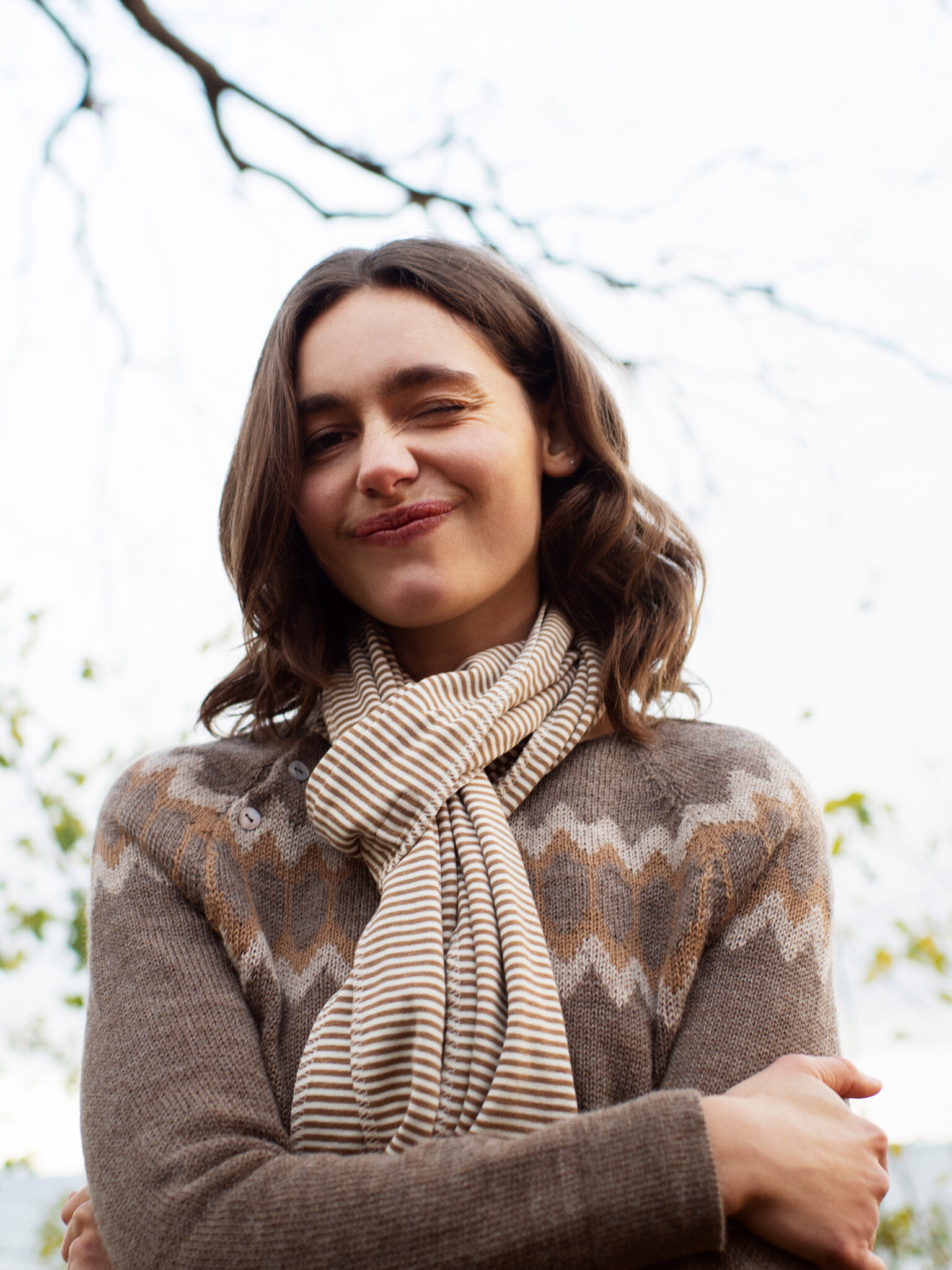 Serendipity sjaal 'Stripe' katoen - almond