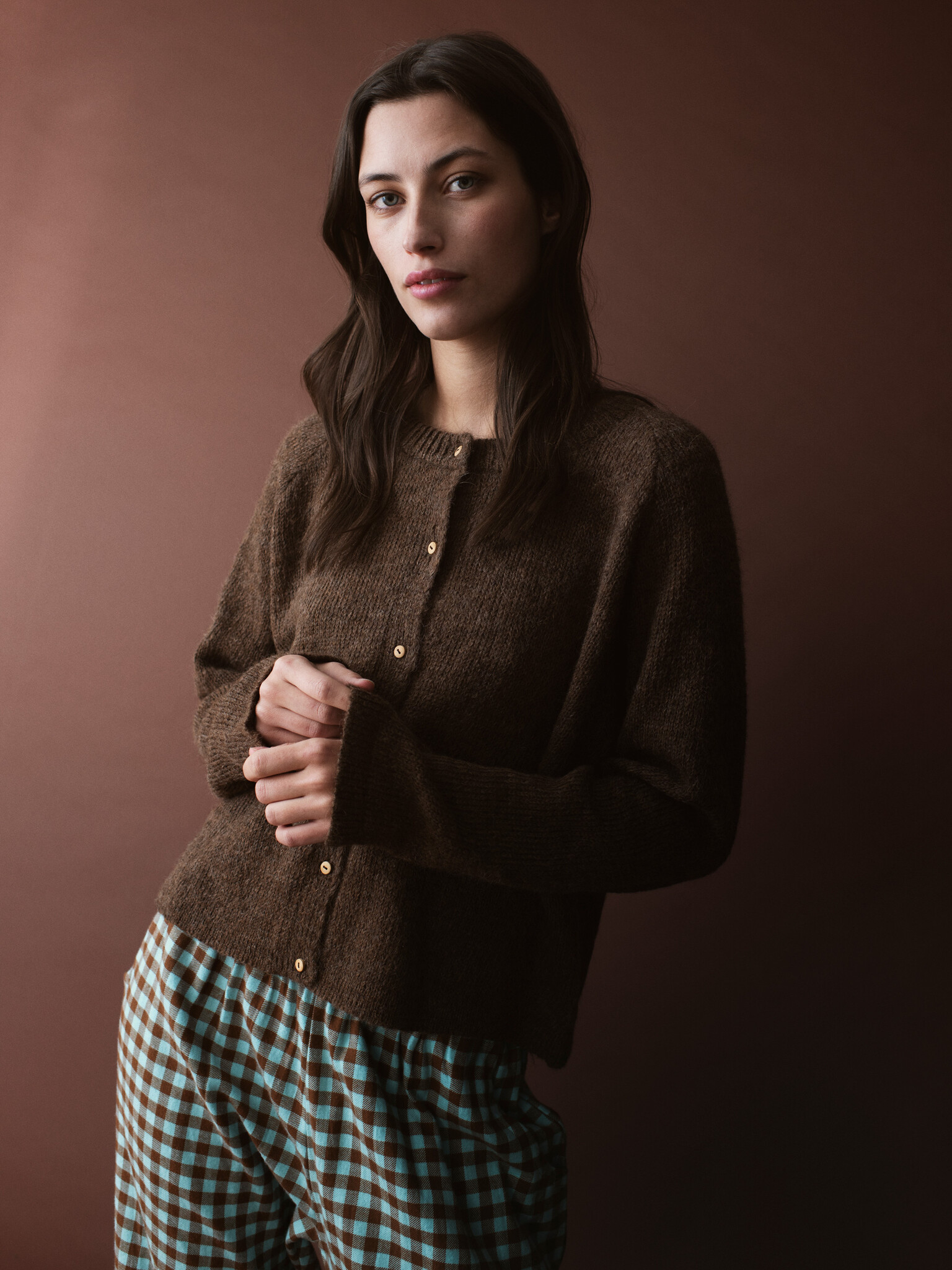 Serendipity vest 'Suri' alpaca - pine cone