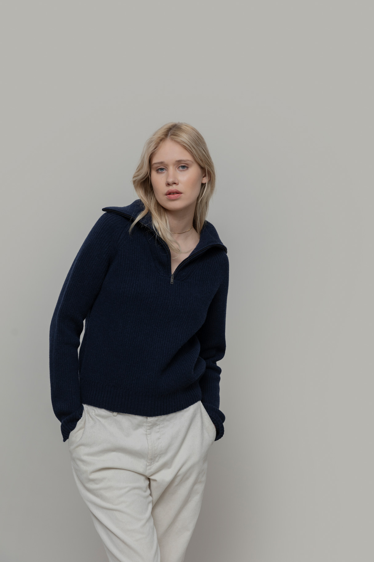 Rifo trui met rits 'Annalisa' cashmere - navy