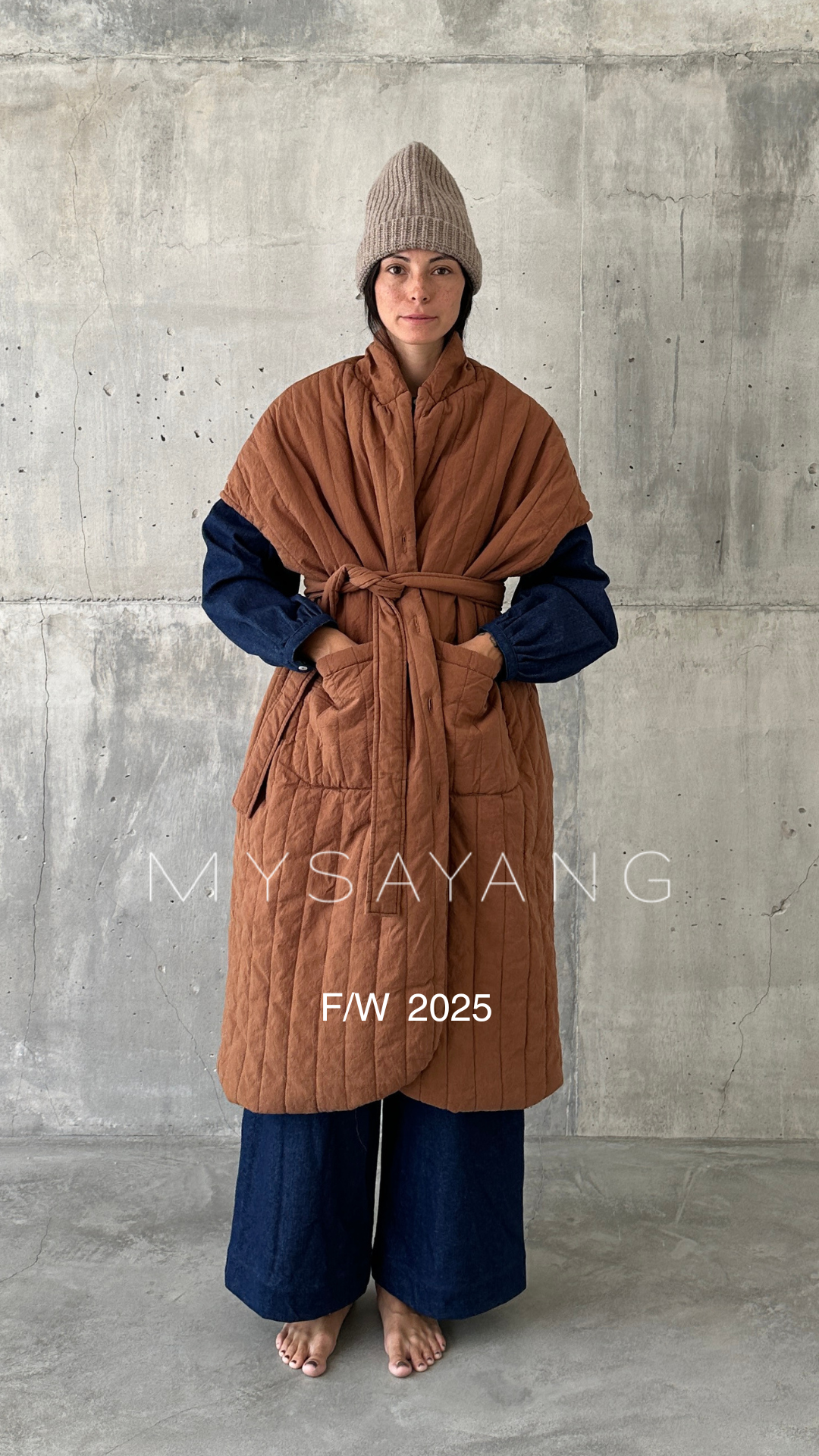 Mysayang Bali quilted vest long 'Garis' - chestnut