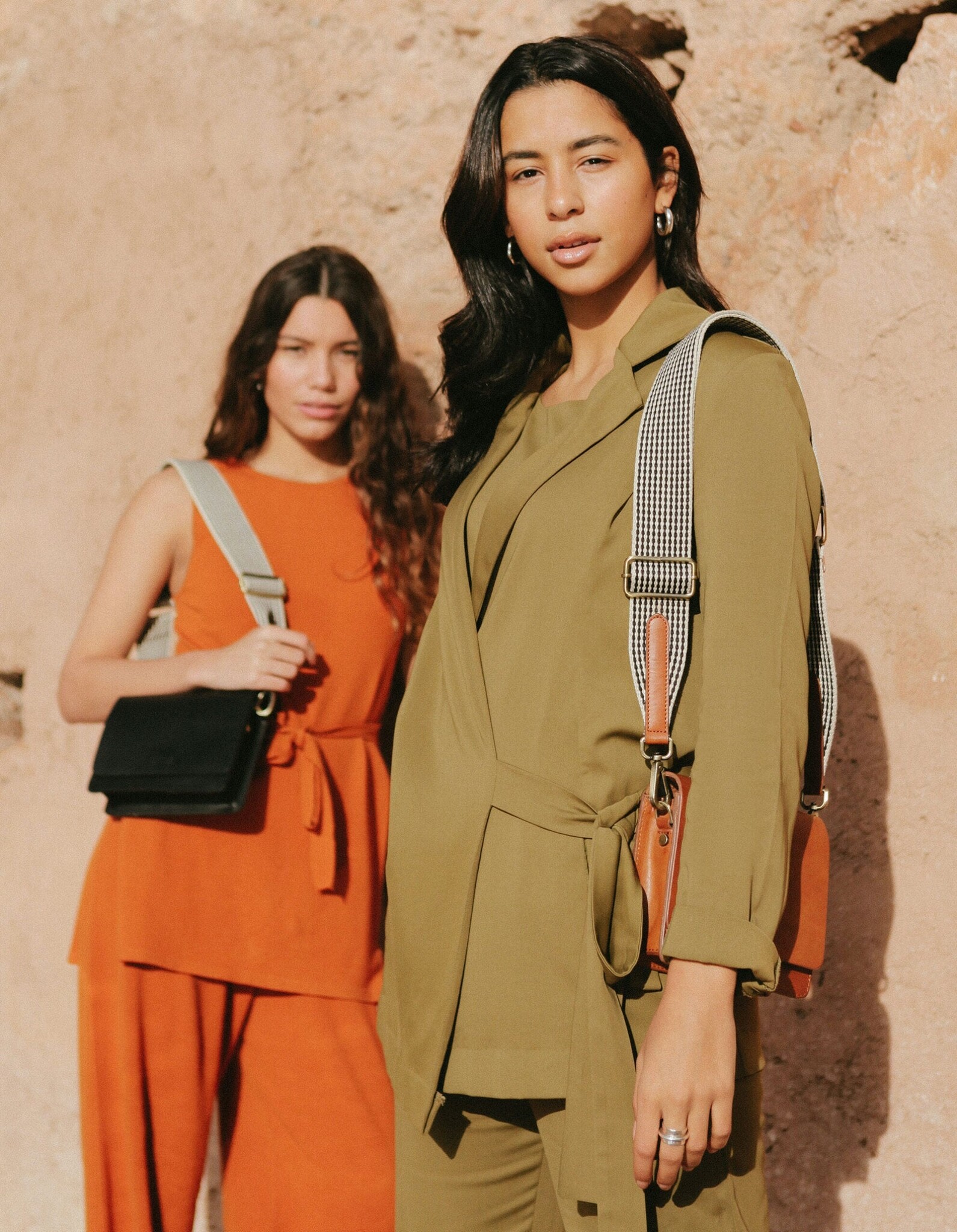 OMyBag schouderriem 'Webbing' cognac - ruit