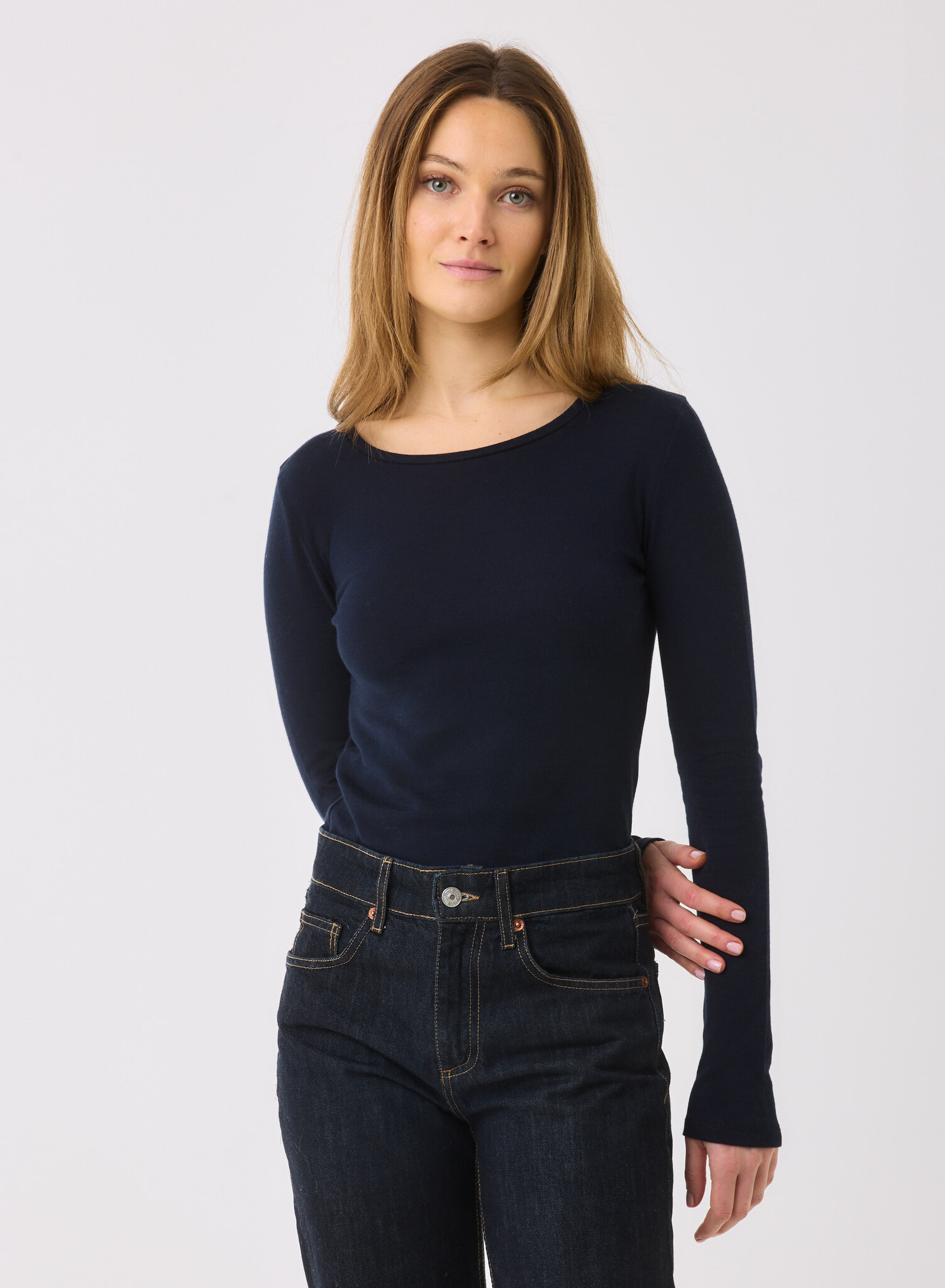 Majestic Filatures shirt 'Rond'  cotton / cashmier  - marine