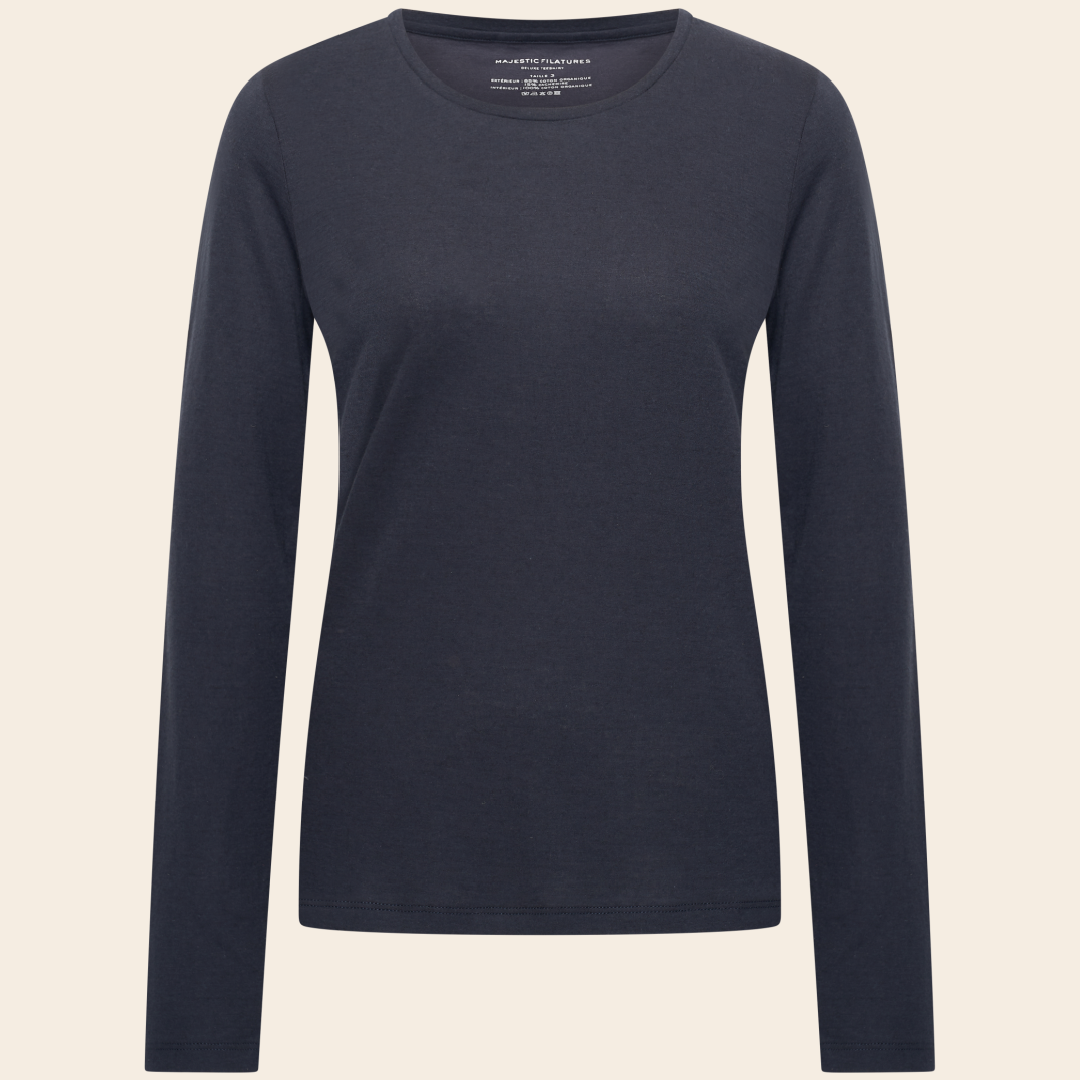 Majestic Filatures shirt 'Rond'  cotton / cashmier  - marine