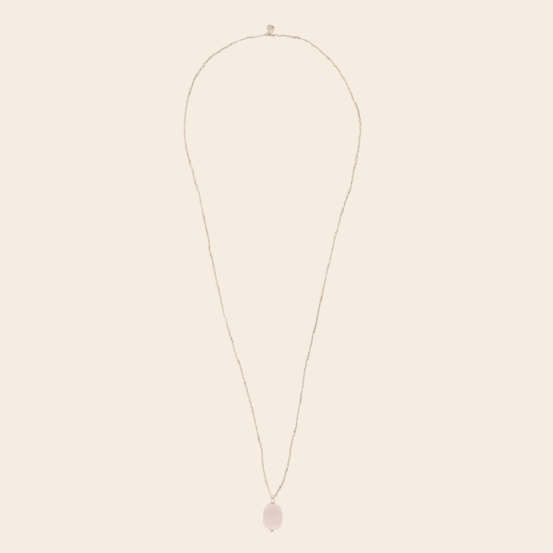 A Beautiful Story ketting 'Calm' - rozenkwarts zilver