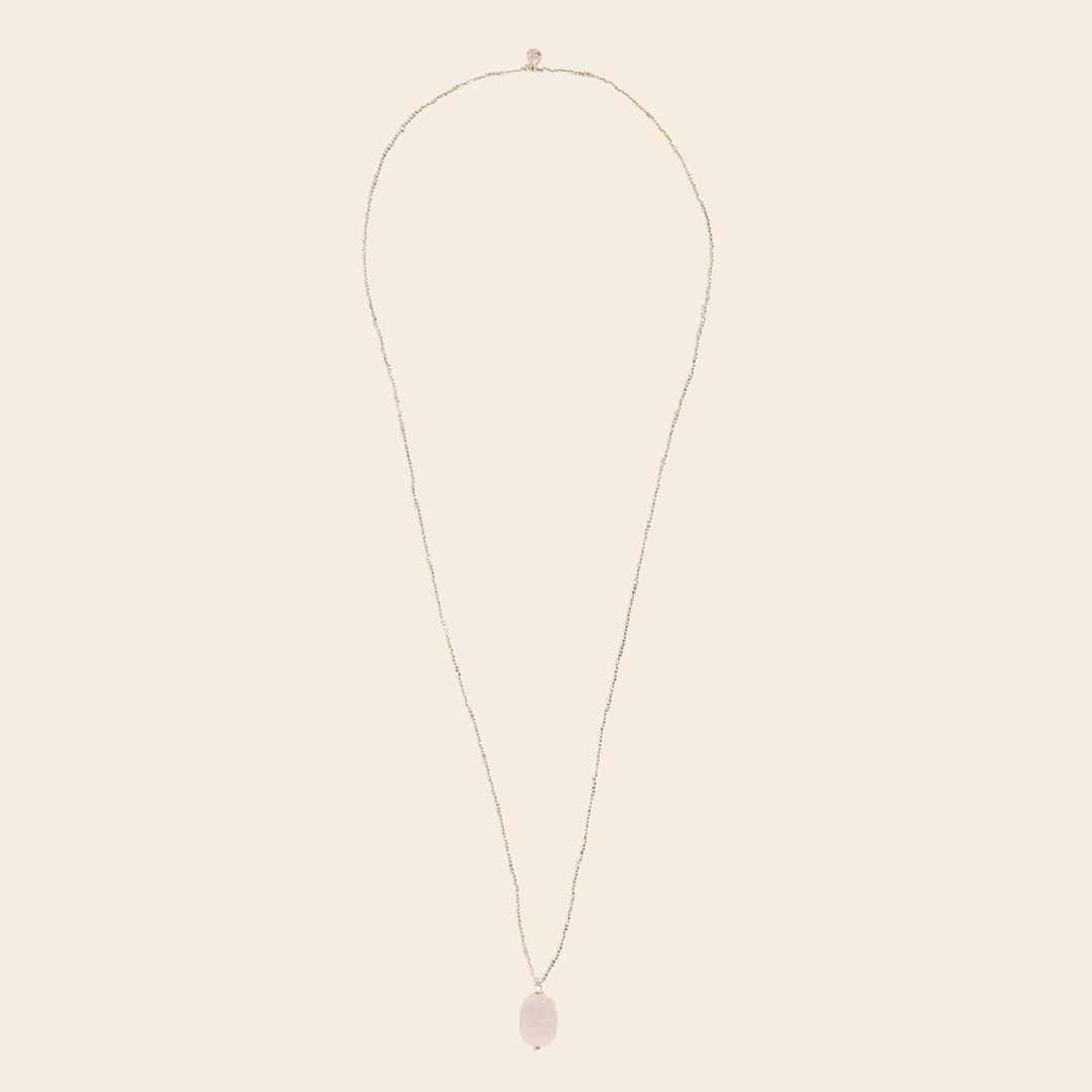 A Beautiful Story ketting 'Calm' - rozenkwarts zilver