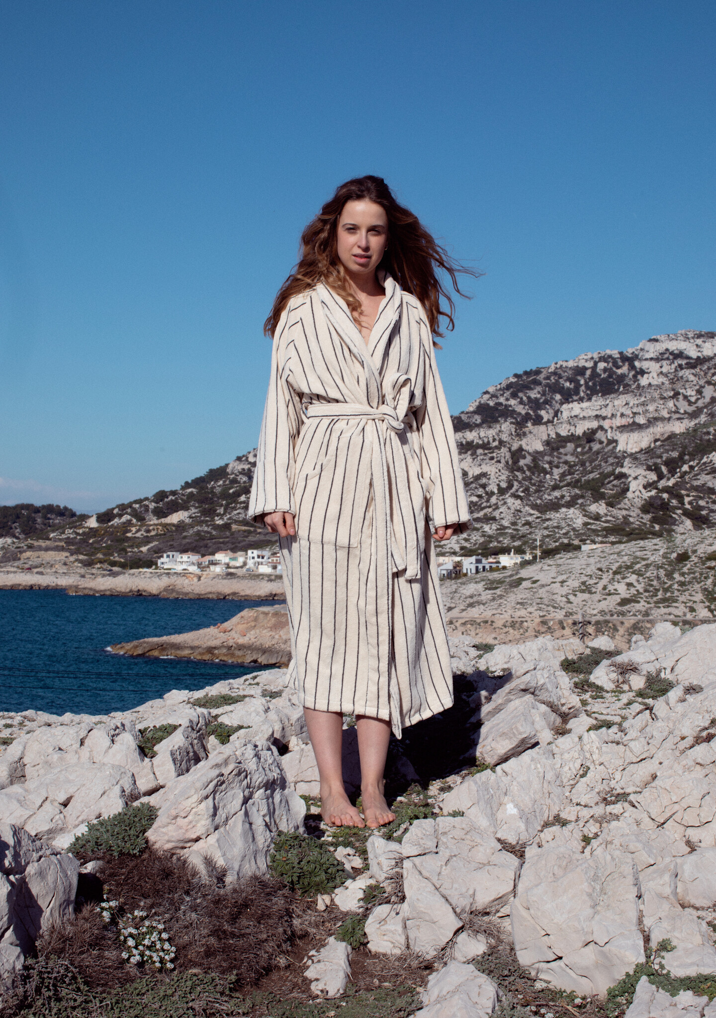 Bongusta bathrobe 'Naram' - Cream & Ink
