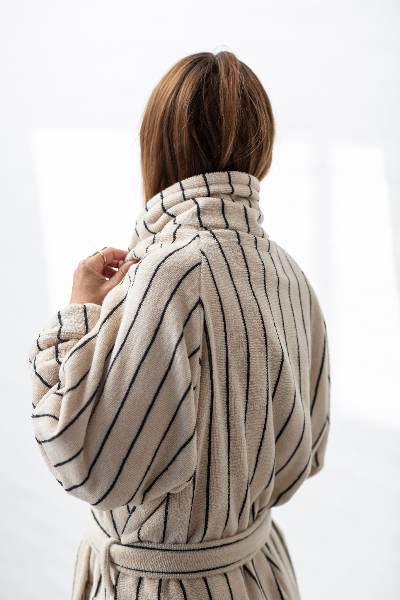 Bongusta bathrobe 'Naram' - Cream & Ink