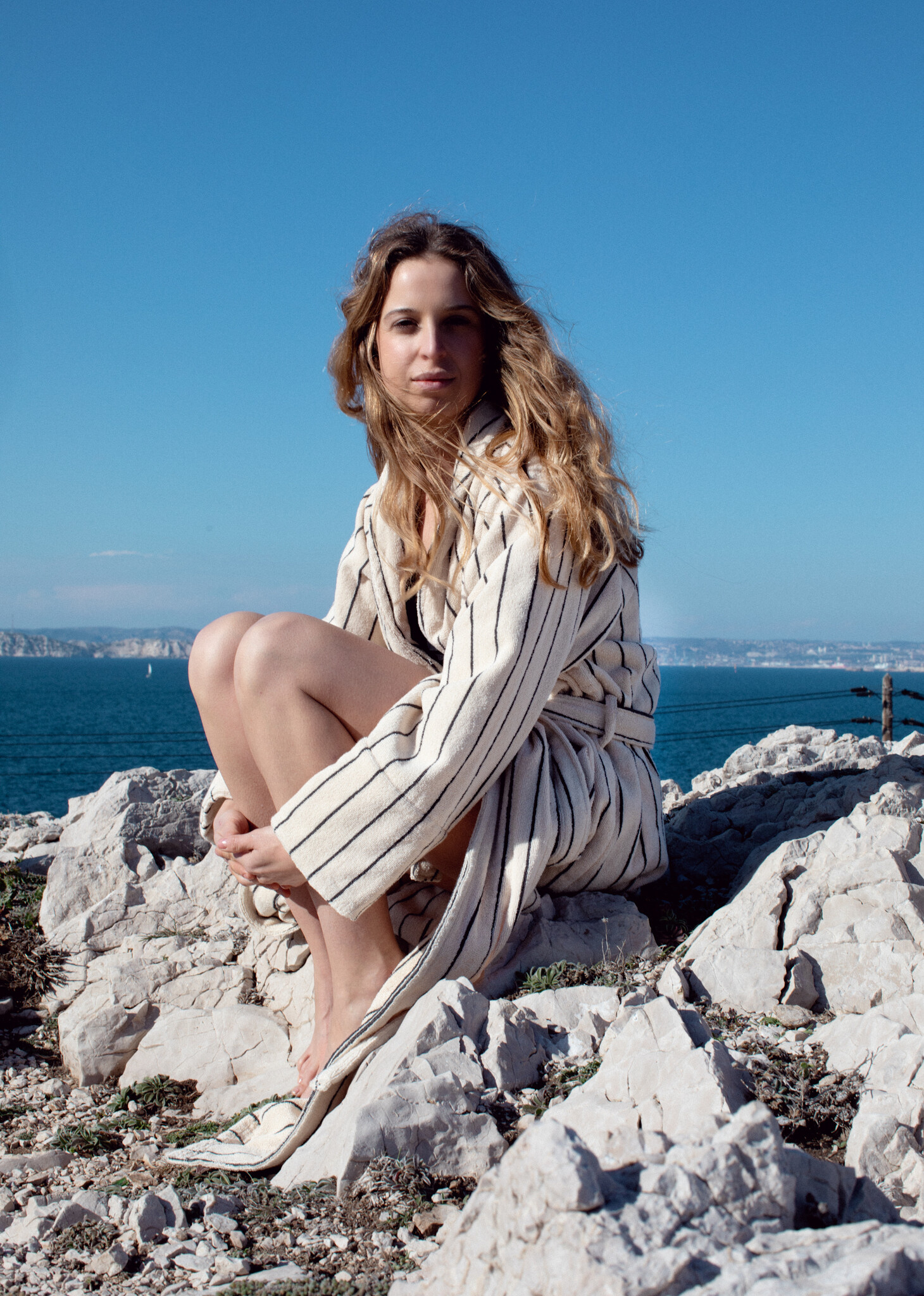 Bongusta bathrobe 'Naram' - Cream & Ink