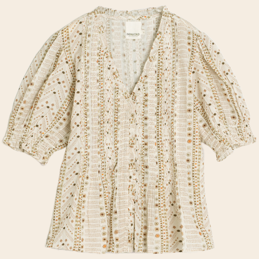 Indi & Cold blouse 'Ruffle' katoen - ecru