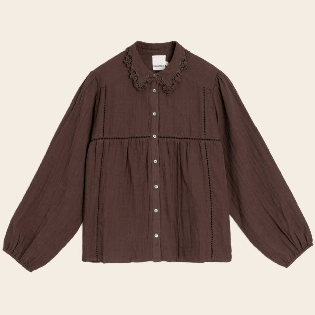 Indi & Cold blouse 'Crochet' katoen - chocolate