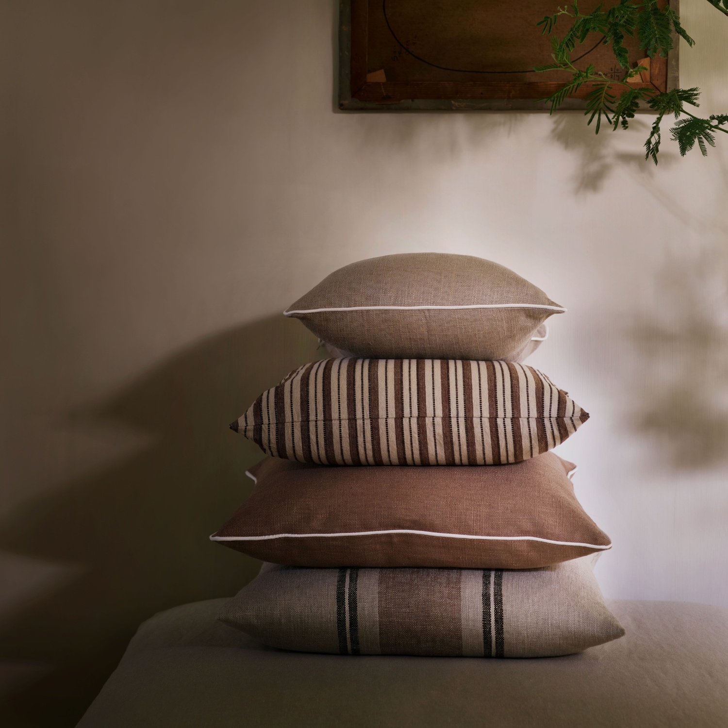 TineK Home kussenhoes 'Stripe' 55  linnen / viscose - beige