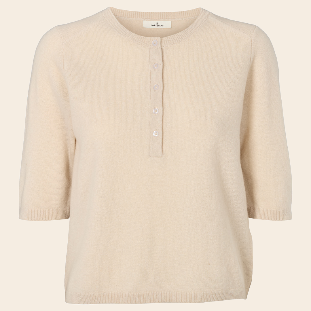 Basic Apparel granddad tee  'Selem' merinowol - moonbeam