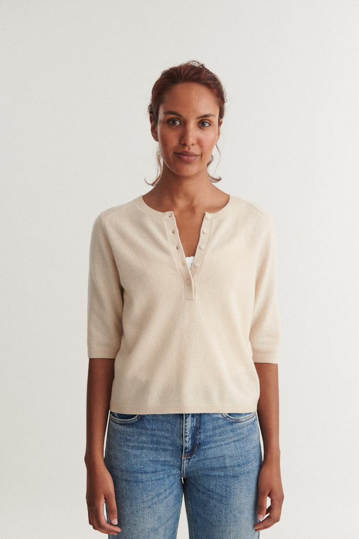 Basic Apparel granddad tee  'Selem' merinowol - moonbeam