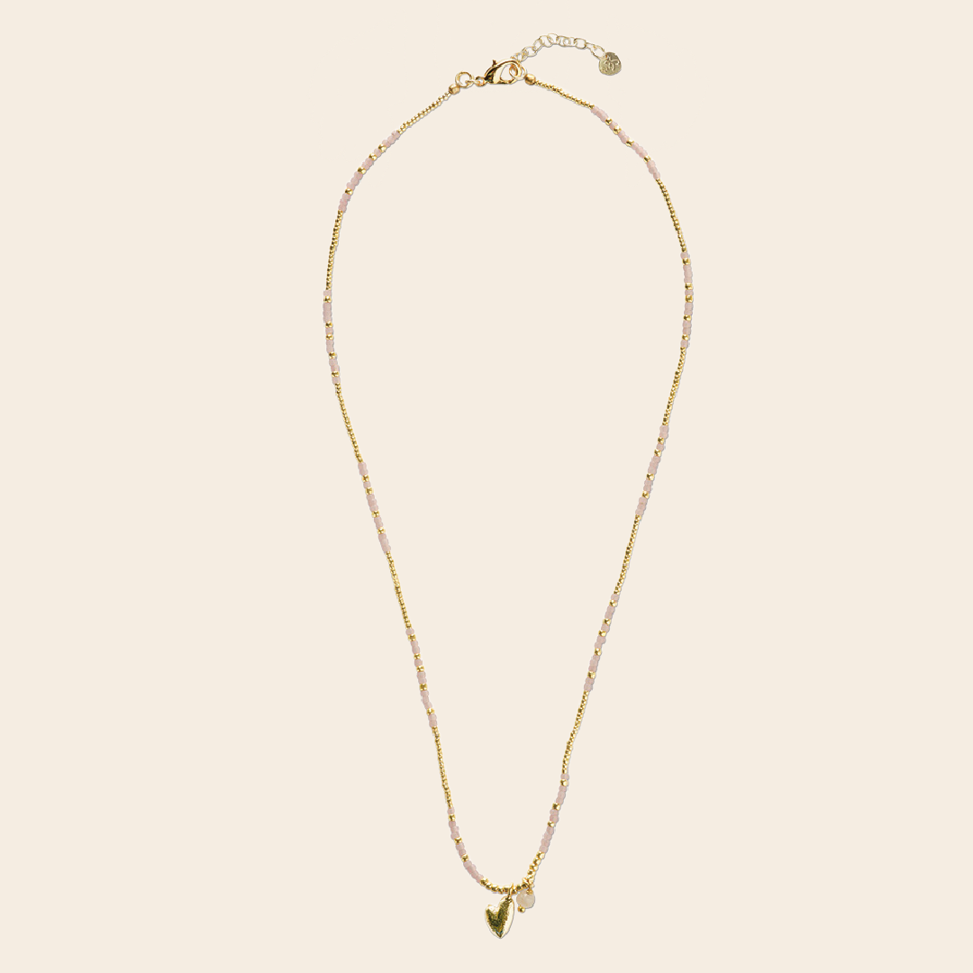 A Beautiful Story ketting / armband 'Honored' hart - rozenkwarts