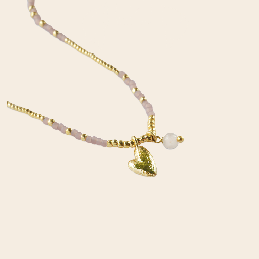 A Beautiful Story ketting / armband 'Honored' hart - rozenkwarts