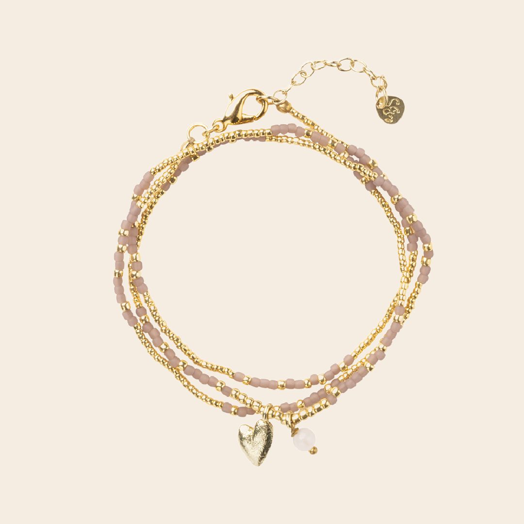 A Beautiful Story ketting / armband 'Honored' hart - rozenkwarts