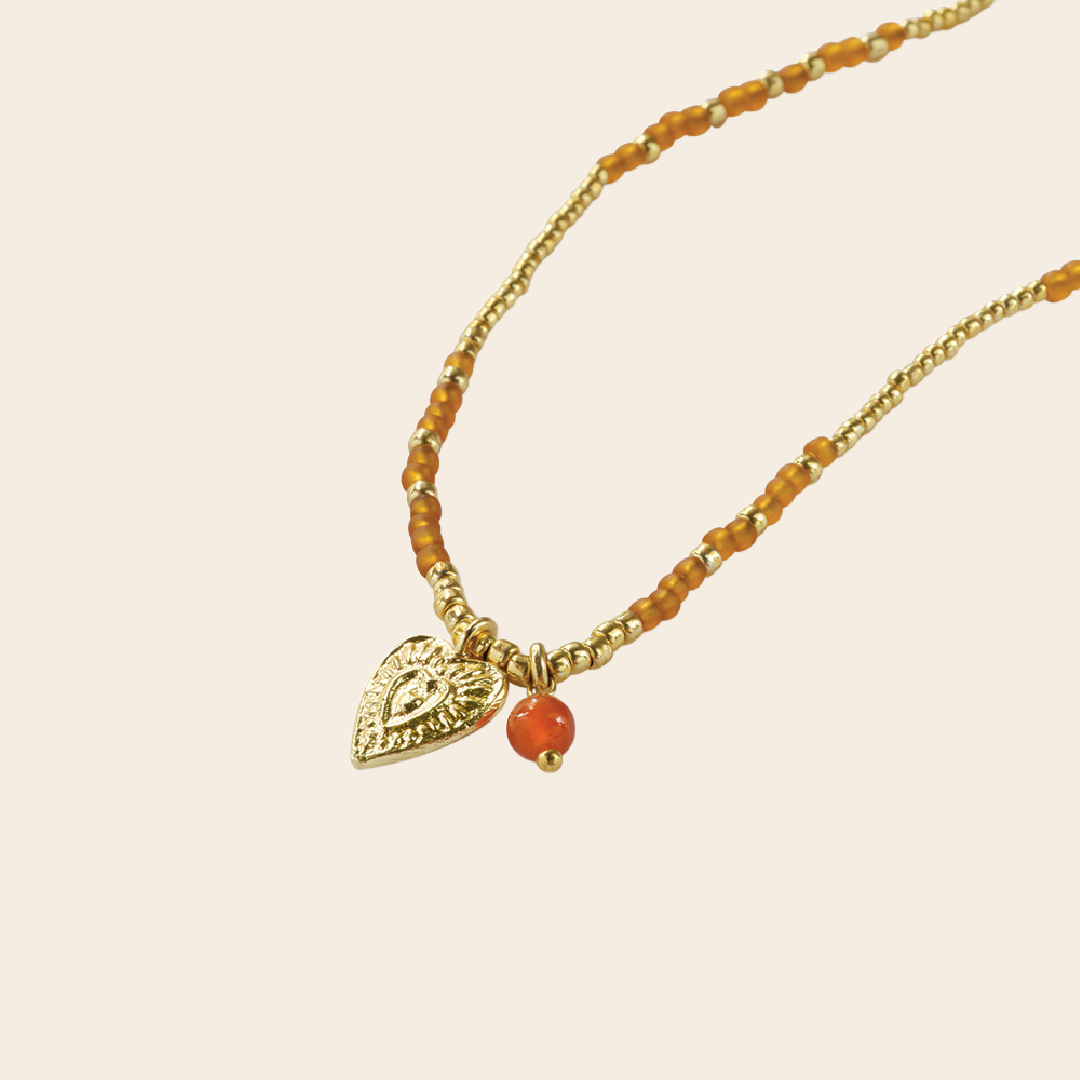 A Beautiful Story ketting / armband 'Honored' vintage hart - carneool