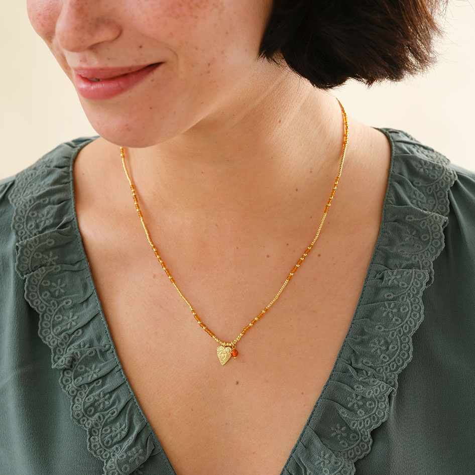 A Beautiful Story ketting / armband 'Honored' vintage hart - carneool