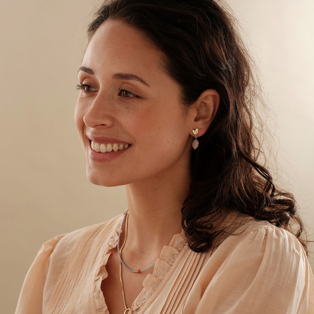 A Beautiful Story oorbellen 'Heavenly' hart - rozenkwarts