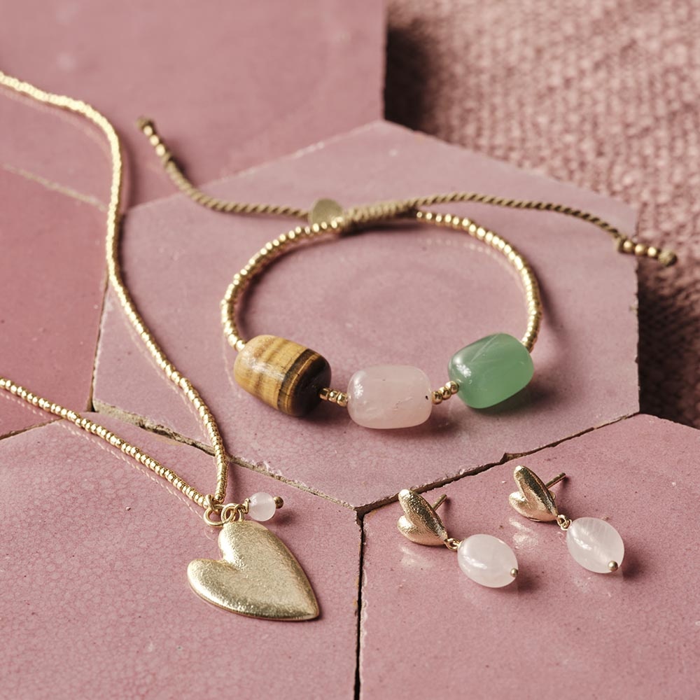 A Beautiful Story oorbellen 'Heavenly' hart - rozenkwarts